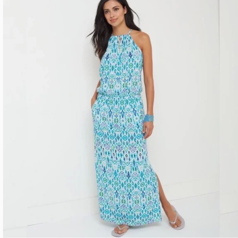 Tommy Bahama Blue Ikat High Neck Maxi Dress